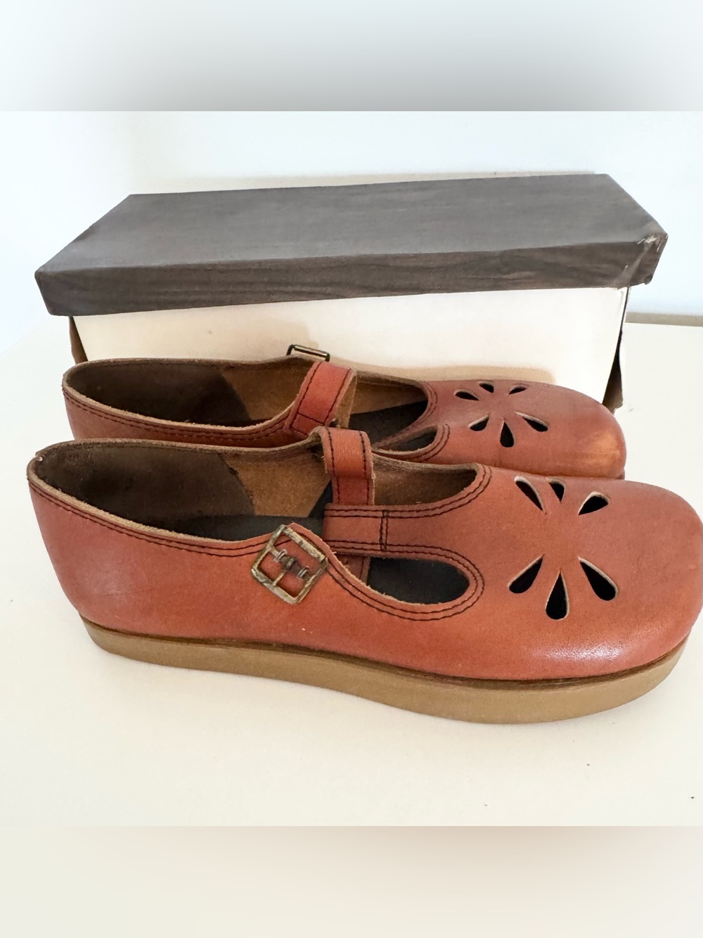 Vintage Connie Mary Jane Leather Shoes in Rust Brown
